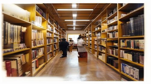 喜剧文化研究资料室，学者在书架前翻阅影视喜剧历史文献，环境学术严肃，灯光暖黄专注