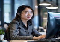 陈雅婷，合规审核专员，严谨认真的法律专业背景女性在电脑前工作，办公环境整洁有序